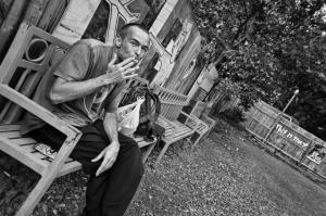 Smoking on park bench