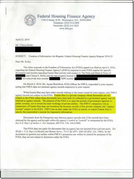 FANNIE FOIA APPEAL-01 REDACTED HIGHLIGHTED